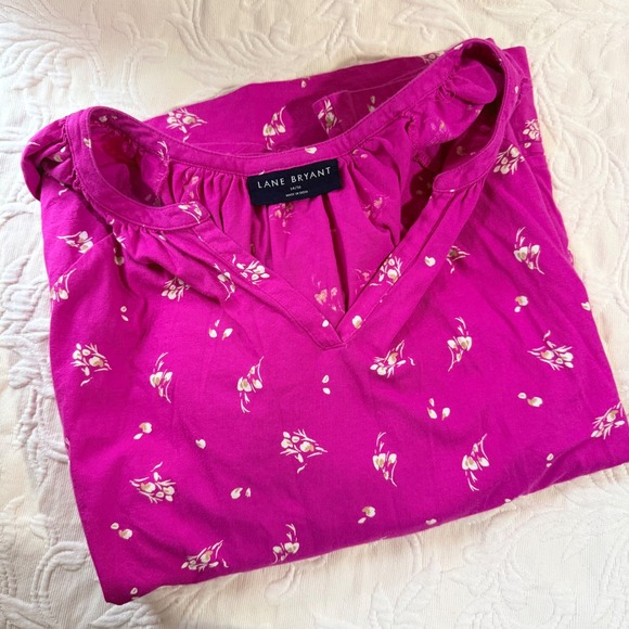 Lane Bryant Pink Floral Shirt Womens 14/16 V Neck Boho Cottage Garden - Picture 4 of 7